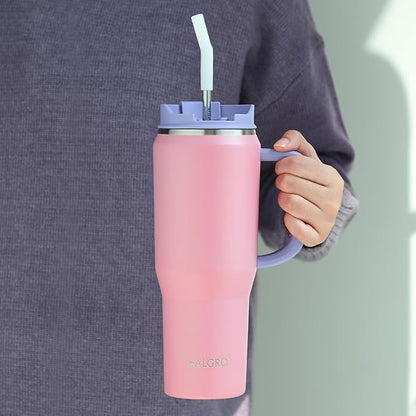 EALGRO 50 oz Tumbler with Handle, Insulated Tumblers with Lid and Straw, Large Metal Sports Water Bottle Jug, Thermal Stainless Steel Travel Coffee Mug Cup, Blush