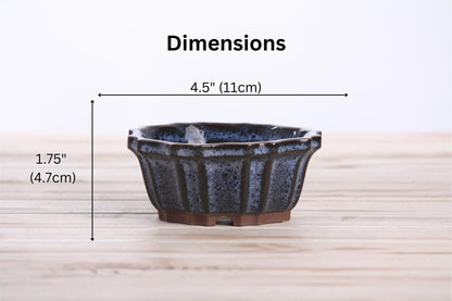 Willow Bonsai Ceramics Flower Design Bonsai Pot, 4.5inch Diameter, Plant Container, Succulant Pot, High Fired Ceramic Stoneware, Frost Proof, Handmade (Denim)
