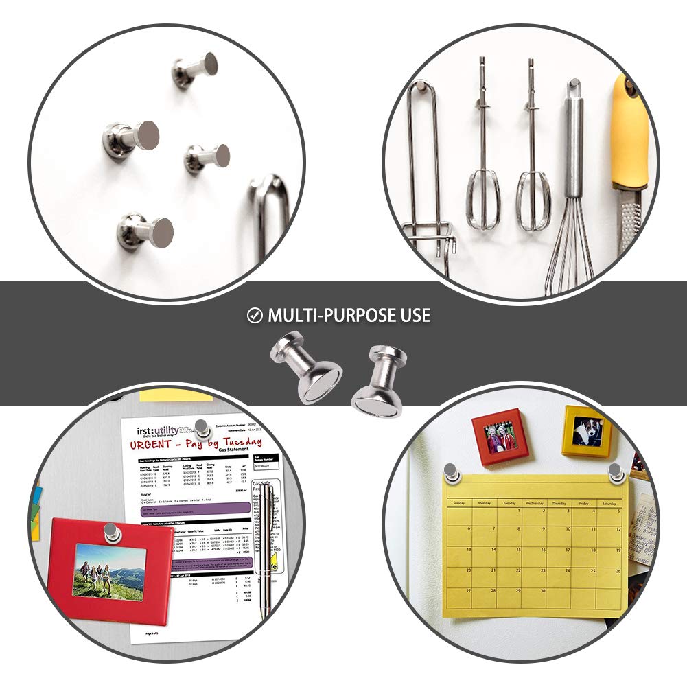 Magnetic Push Pins for Refrigerator Magnets, 16pcs Brushed Nickel for Office, Whiteboard, Map Magnets