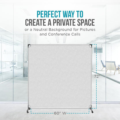 Steel-AID 60-inch Rolling Privacy Room Divider - Freestanding Office Wall Partition with Non See-Through Blackout Screen - Sturdy & Durable Iron Frame - Rolling Wheels - Black, White, Gray & Blue