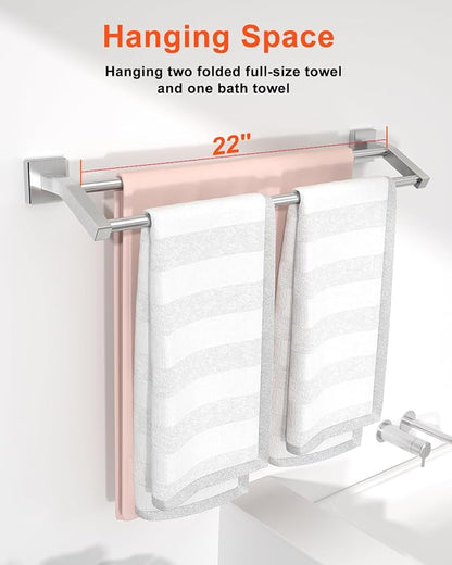 Alise Bath Double Towel Bars Towel Racks for Bathroom,24 Inch Wall Mount Towel Holder Heavy Duty SUS304 Stainless Steel Towel Hanger Towel Rail,Brushed Nickel