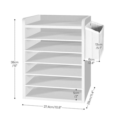 HOOBRO Adjustable Countertop Mail Sorter, 6 Tier Wooden Paper Organizer, Vertical Literature Organizer with Side Storage, Office Mailbox Cubbies, Classroom Mailbox, for Home, Office, White WT34WF01