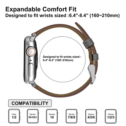 Biggyboom Genuine Leather Bands Compatible with Apple Watch Band for Women Men 49mm 46mm 45mm 44mm, Top Grain Leather Replacement Strap for iWatch Series 11 10 9 8 7 6 SE 5 4 3 2 1 Ultra 1 2 3 Gray