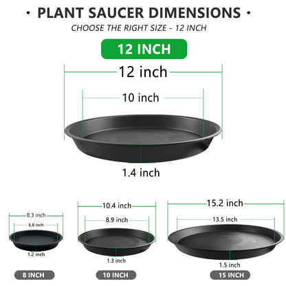Garrdeen 6 Pack 12-Inch Black Plant Saucer Trays, Thick PP Plastic Planter Bases for Large Pots, Strong Flower Pot Water Catcher Plates & Heavy Duty Drip Trays for Patio and Indoor Use
