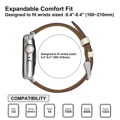 Biggyboom Genuine Leather Bands Compatible with Apple Watch Band 42mm 41mm 40mm 38mm for Women Men,Sweat Wear Resistant Leather Replacement Strap for iWatch Series 11 10 9 8 7 6 SE 5 4 3 2 1 (Beige)