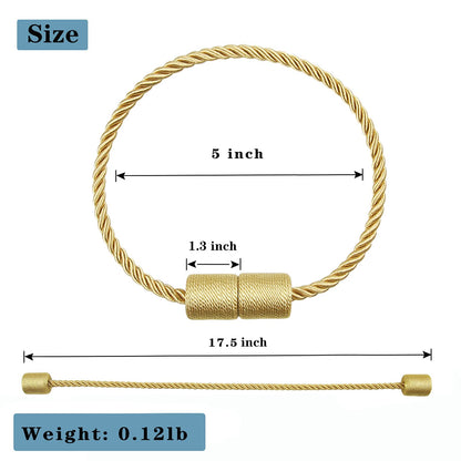 Porlau 6 Pack Gold Strong Magnetic Curtain Tiebacks Outdoor Elegant Decorative Tie Backs Modern Rope Tiebacks for Drapes Window Curtain Holdbacks for Draperies