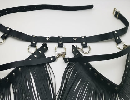 Pinwe Women Body Harness Garter Punk Leather Waist Belts with Fringe Gothic Leg Tassel Belt for Dress Festival Dance Consume