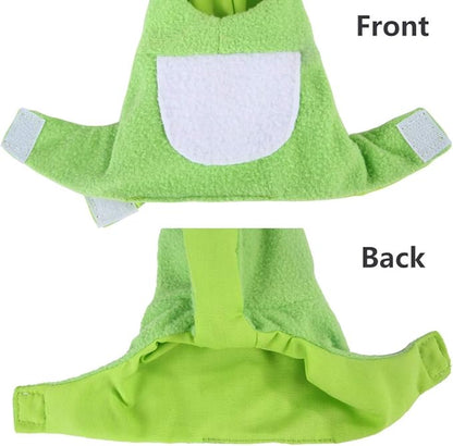 Sun Conure Bird Diaper Flight Suit Frog Shape Hoodie Cosplay Photo Prop for Parrots African Greys Parakeet Cockatiel Reusable Adjustable Apparel (L)