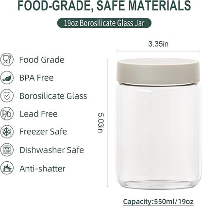 Overnight Oats Containers with Lids 6 Pack Heat-Resistant Borosilicate Glass jars with Airtight Lids, Wide mouth Mason jars 19oz Food Storage Jars for Meal Prep Oats Chia Pudding Yogurt Salads Snack