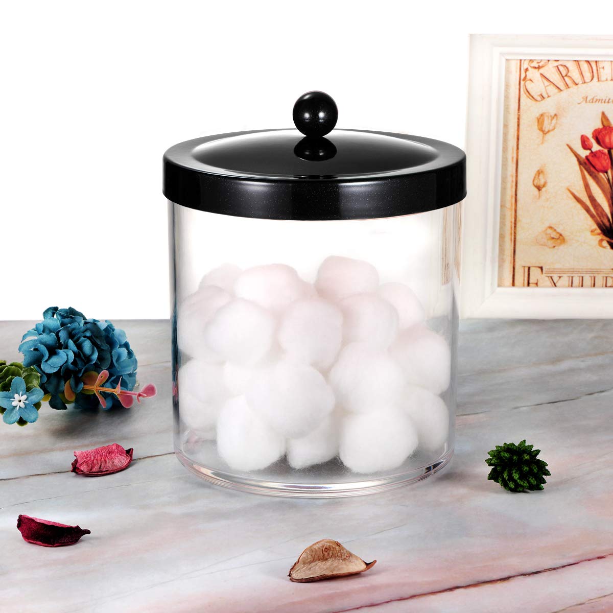 SheeChung 50oz Large Plastic Apothecary Jar with Black Stainless Steel Lid - Shatterproof Laundry Pods Container - Modern Industrial Bathroom & Kitchen Storage Organizer for Scent Beads, Bath Bombs