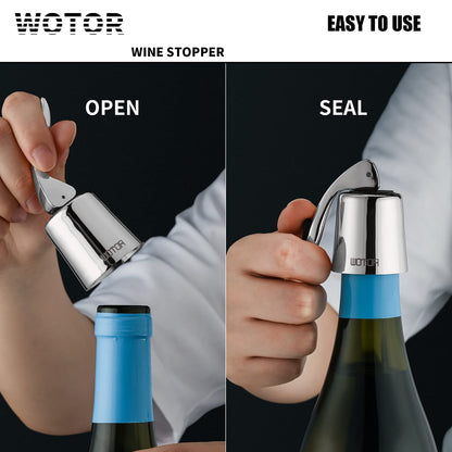WOTOR Wine Stoppers Stainless Steel Wine Bottle stopper Plug with Silicone Reusable Wine Saver Leak proof Keep Fresh Silver 3 pack