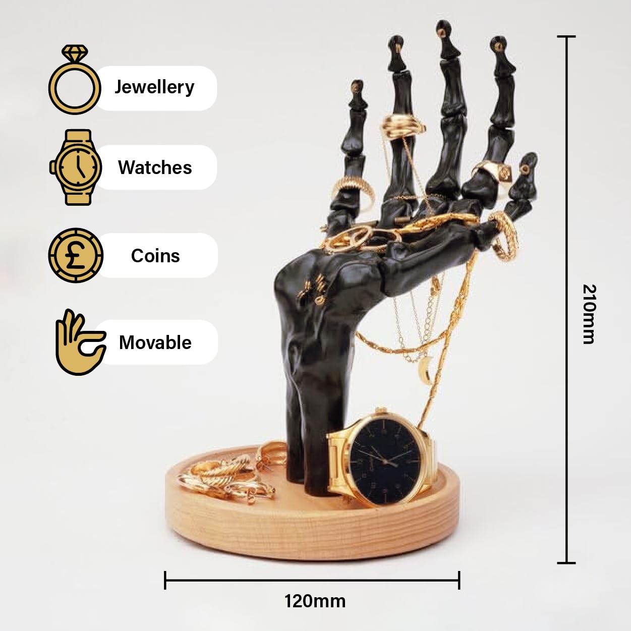 Suck UK Gothic Decor - Skeleton Hand - Gothic Home Decor - Jewelry Holder - Goth Gifts For Women - Jewelry Organizer - Halloween Decorations - Goth Desk Accessories - Ring Holder - Trinket Dish Black