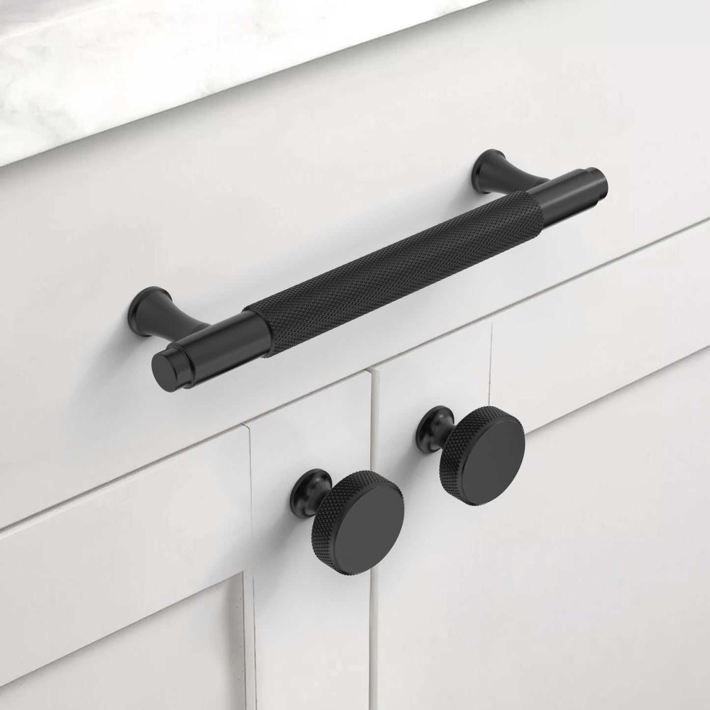 Coinkoly 10 Pack 1-1/5"(30mm) Matte Black Knurled Cabinet Knobs for Dresser Kitchen Knobs for Cabinets Single Hole Cabinet Pulls Hardware