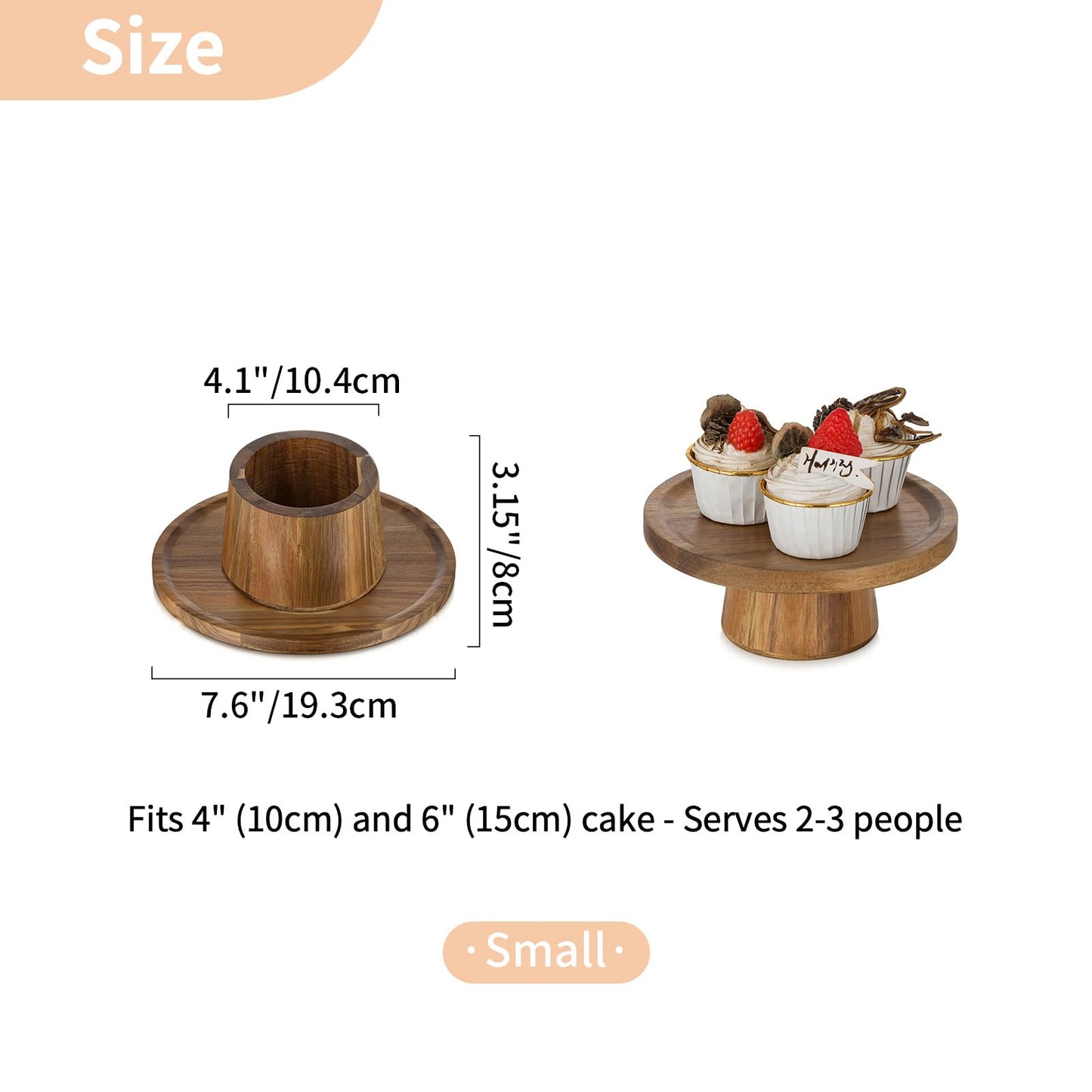 NUPTIO Wood Cake Stand Cupcake Stand: Small Round Cake Display Holder 7.6 Inch Pastry Stands Muffin Snack Platter for Kitchen Wedding Reception Bakery Baby Shower Graduation Dessert Table- 6 Inch Cake