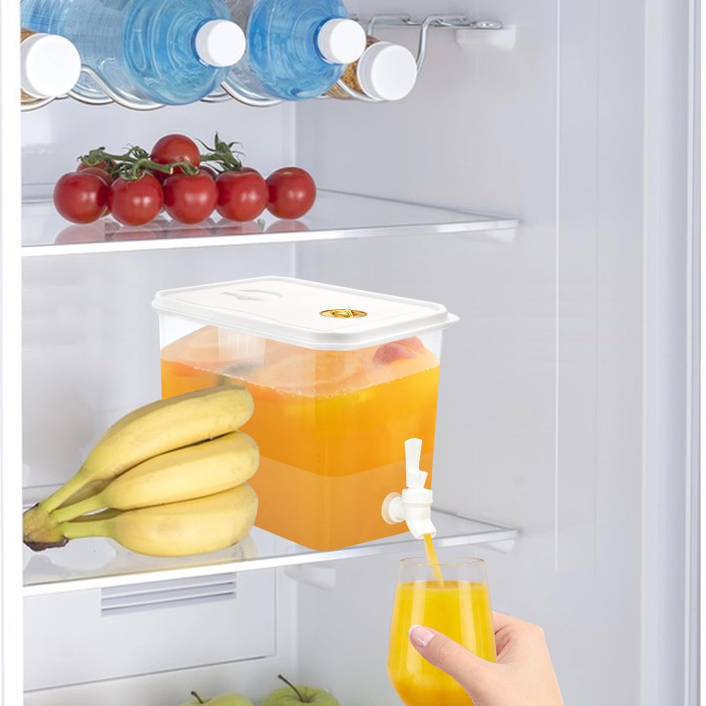 2 PCS 2 Gallon Fridge Beverage Drink Dispenser with Spigot Leak Proof Lids Filter Screen Juice Container Sealed Plastic Lemonade Water Milk Cold Hot Drink Tea Jug for Parties