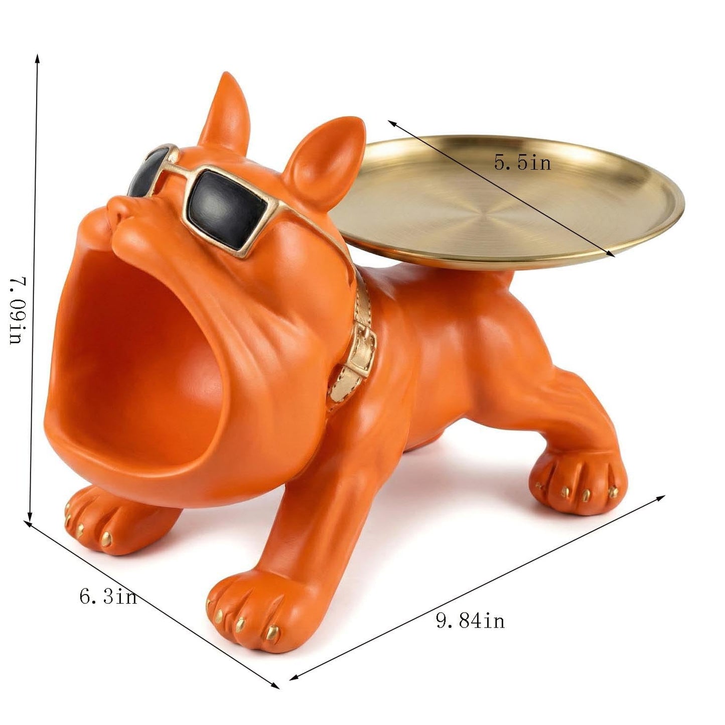 QDDTRAHCCLJZ French Bulldog Tray Sculpture – Multifunctional key tray and candy bowl, resin bulldog statue, suitable for entryway tables, office desks, living room use, home decor gift. (orange)