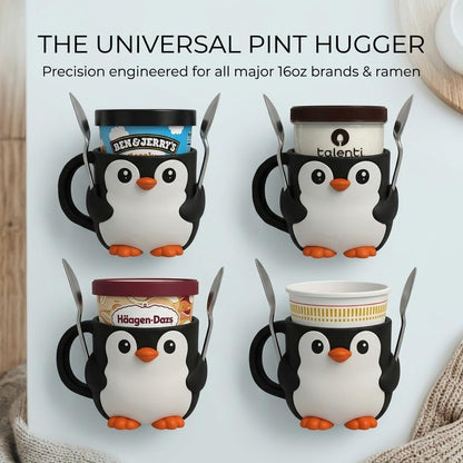 Ice Cream Pint Holder – Fits Standard Pints – Dual Spoon Sockets – Keeps Hands Warm – Fun Unique Designs with Vibrant Colors – Reusable Ice Cream Sleeve - Ramen Noodle Holder (Pumpkin)
