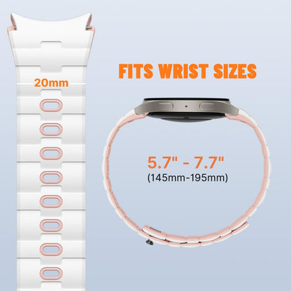Bandletic No Gap Band Compatible With Galaxy Watch 6 band - Magnetic Silicone Band for Samsung Watch 7 5 4 FE 40mm 44mm/for Galaxy Watch 6 4 Classic 43mm 47mm 42mm 46mm/Watch 5 Pro 45mm, White/Pink