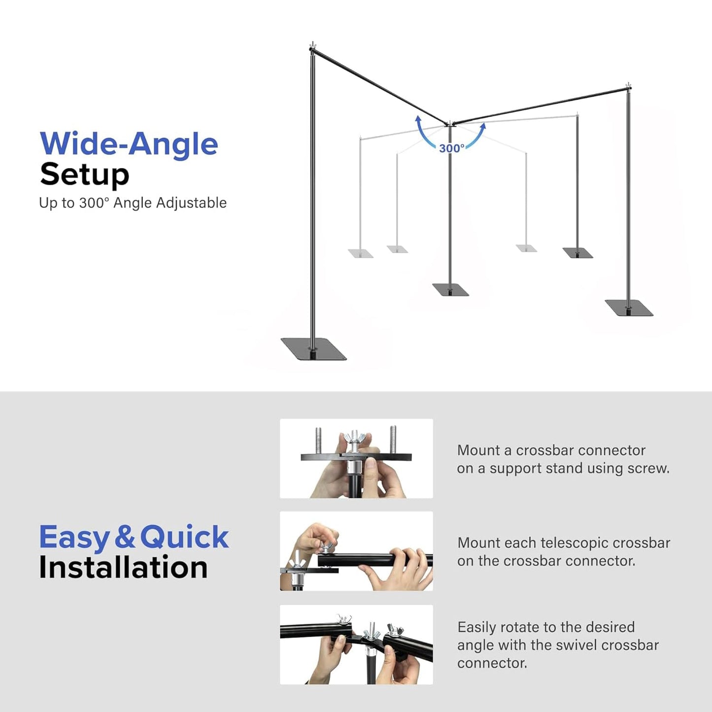 20x7.5ft Adjustable Backdrop Stand Support System Kit, Professional Photo Video Studio Background Stand with Adjustable Width & Height, for Studio, Wedding, Party, Outdoor Shooting