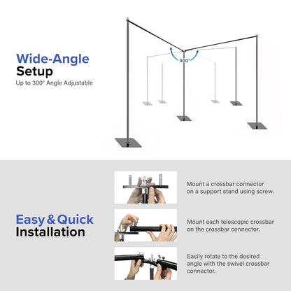 20x7.5ft Adjustable Backdrop Stand Support System Kit, Professional Photo Video Studio Background Stand with Adjustable Width & Height, for Studio, Wedding, Party, Outdoor Shooting