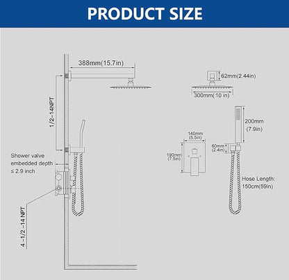 Brushed Nickel Shower System with 10-Inch Rain Showerhead and Handheld | Innovative air-injection technology for low pressure, high-flow rate up to 3.22 GPM ensuring powerful consistent stream