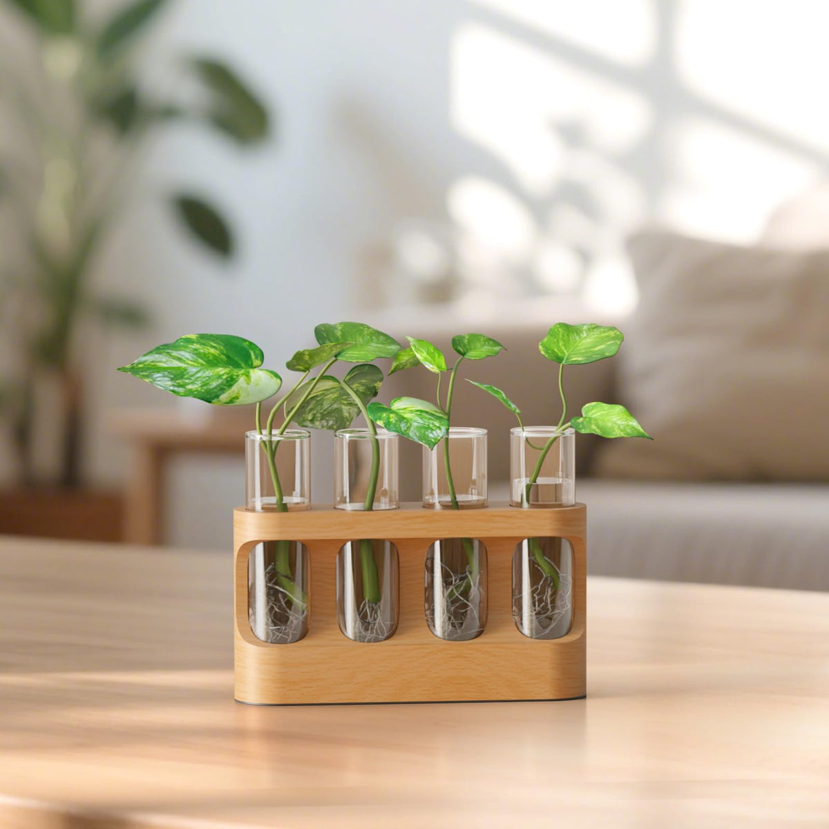 Plant Propagation Station with Wooden Stand, Gardening Gifts for Mom Women Plant Lovers, 9-Level Dimmable LED Light 4 Glass Test Tubes Vases for Hydroponic Plants - Desktop Terrarium for Desk Decor