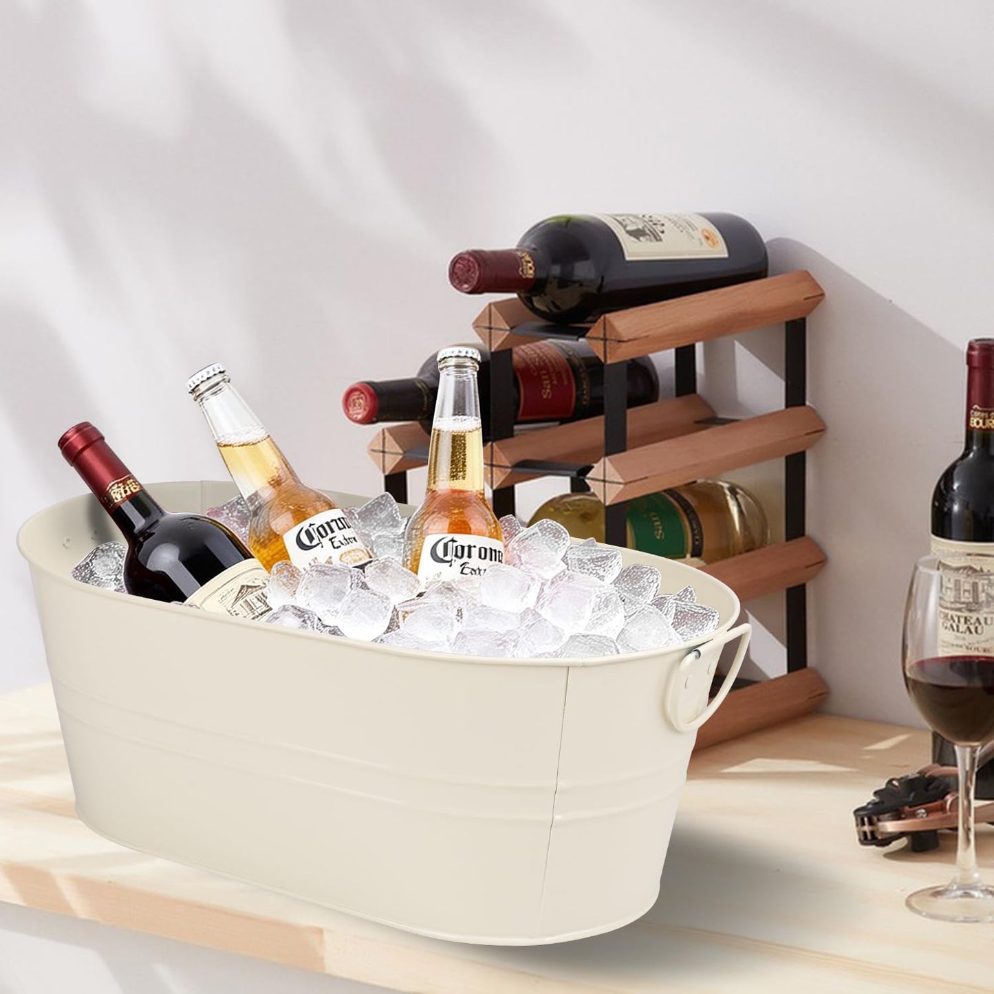 Yiksonyo 3 PCS 15.3 x 9 x 6 inches White Metal Galvanized Tub with Iron Handles, 3 Gallon Beverage Tubs for Parties, Large Ice Buckets for Beer, Wine, Cocktails & Outdoor Events