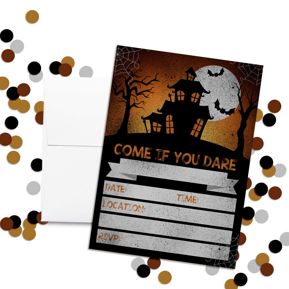 Come If You Dare Spooky Halloween Haunted House Party Invitations, 20 5x7 Fill In Cards with Twenty White Envelopes by AmandaCreation