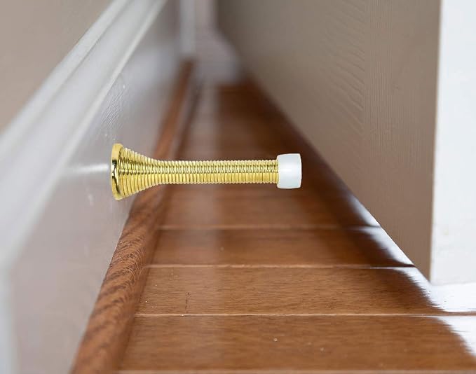 KISEER 16 Pack Spring Door Stops 3 1/4 Inch Flexible Heavy Duty Spring Door Stopper with RustProof Screw Rubber Bumper Tips (Gold)