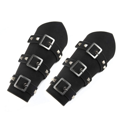 HZMAN Adults Faux Leather Arm Guards - Medieval Belt Buckle Bracers - One Size - Leather Armband Pair (Black)