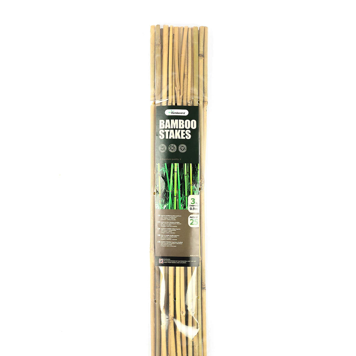 Cambaverd Bamboo Garden Stakes 3 Feet Plant Stakes for Roma Tomatoes Sunflowers Beans Potted and Climbing Plants - Pack of 25 Bamboo Sticks