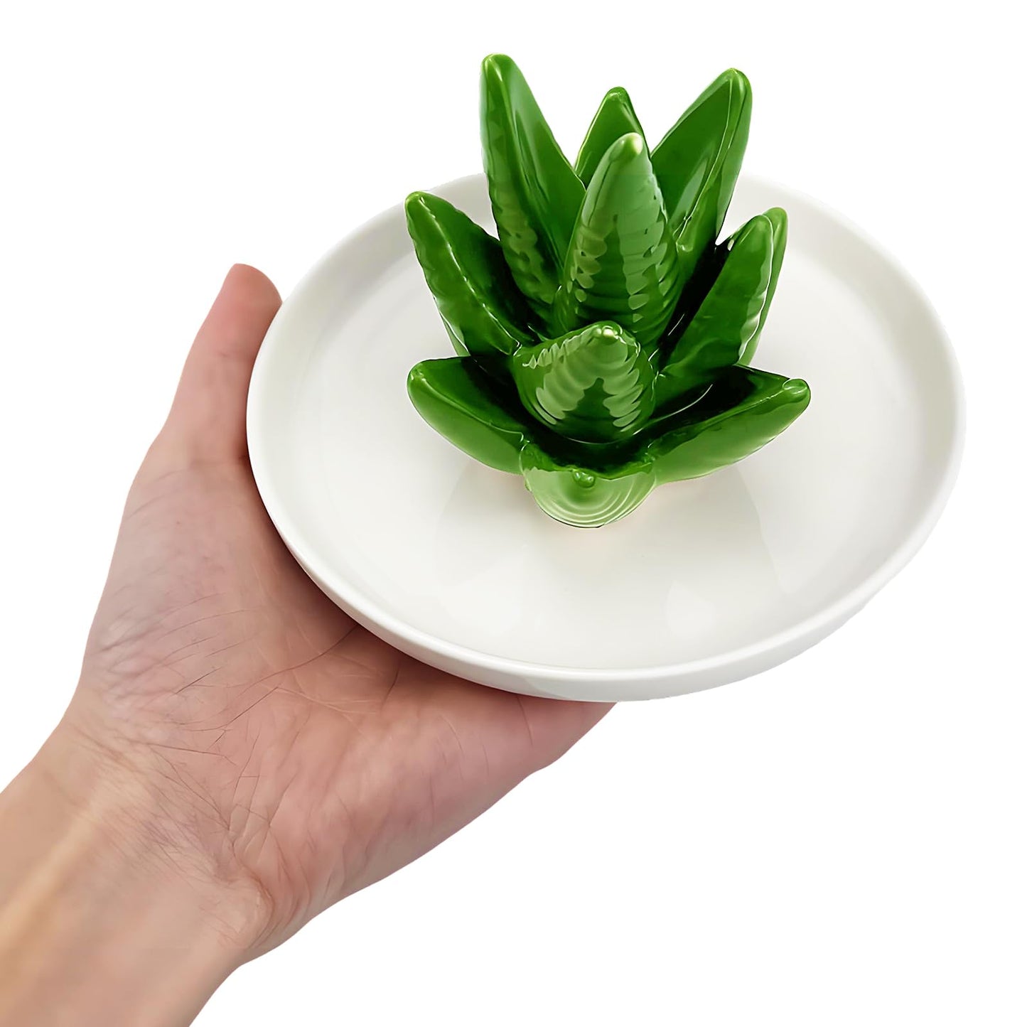 Seuqhck Ceramic Ring Holder Dish Set of 2 - Cactus & Aloe Jewelry Organizer Tray for Rings, Earrings, Necklaces, Decorative Succulent Trinket Dish for Home Decor, Wedding, Birthday Gifts for Women