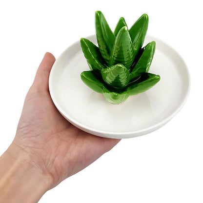 Seuqhck Ceramic Ring Holder Dish Set of 2 - Cactus & Aloe Jewelry Organizer Tray for Rings, Earrings, Necklaces, Decorative Succulent Trinket Dish for Home Decor, Wedding, Birthday Gifts for Women