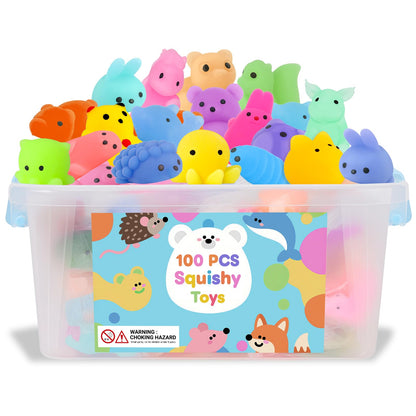 100 Pcs Party Favors & Squishy Toys Bulk for Kids 4-12, Fidget Toys Sensory Stress Relief Toys for Classroom Prizes, Christmas Stocking Stuffers, Birthday Goodie Bags & Teacher Supplies