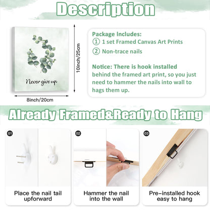 CHDITB Inspirational Plant Art Office Decor, Positive Affirmations Wall Decor, Botanical Canvas Motivational Framed Wall Art,Set Of 6(8x10 Inch) Eucalyptus Leaves Sage Poster For Classroom Home Decor