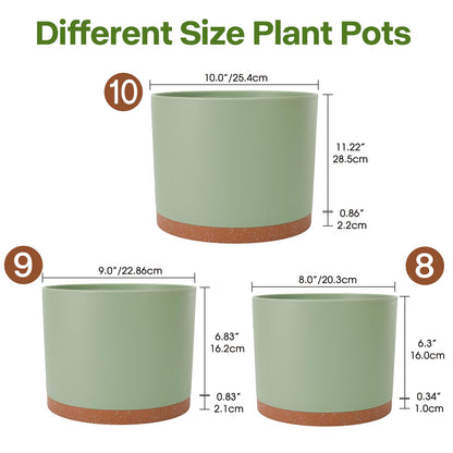 GARDIFE 10/9/8 Inch Modern Cylinder Planter, Plant Pots for Indoor Outdoor Plants, Flower Pots with Drainage Holes and Saucers for Garden Succulent Nursery House Plants (Green-Brown)