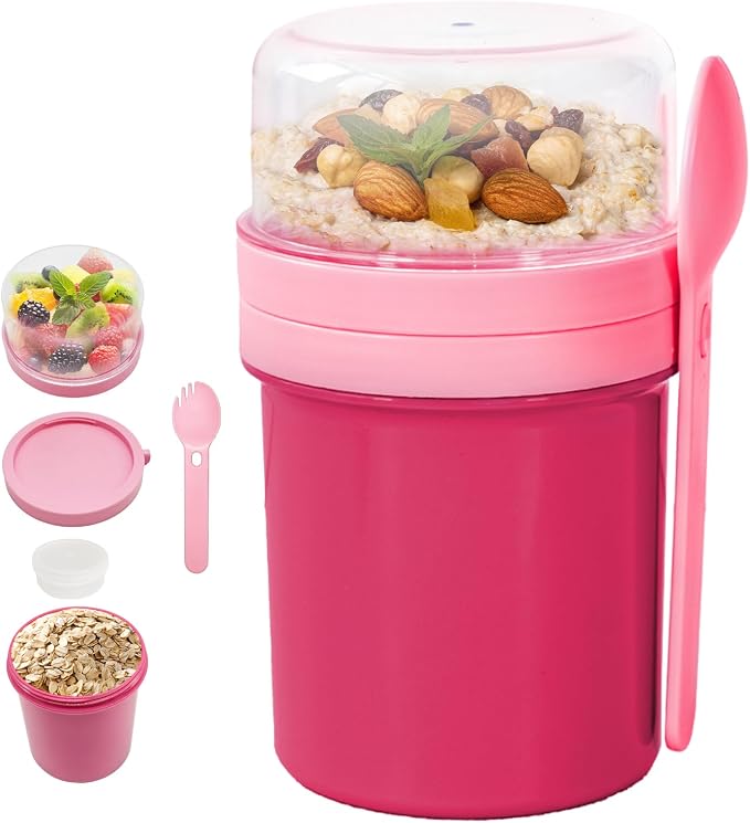 27oz Reusable Yogurt Parfait & Overnight Oats Cups – 100% Leakproof with Lid & Spoon for Meal Prep, Breakfast, Office & Gym (Pink)