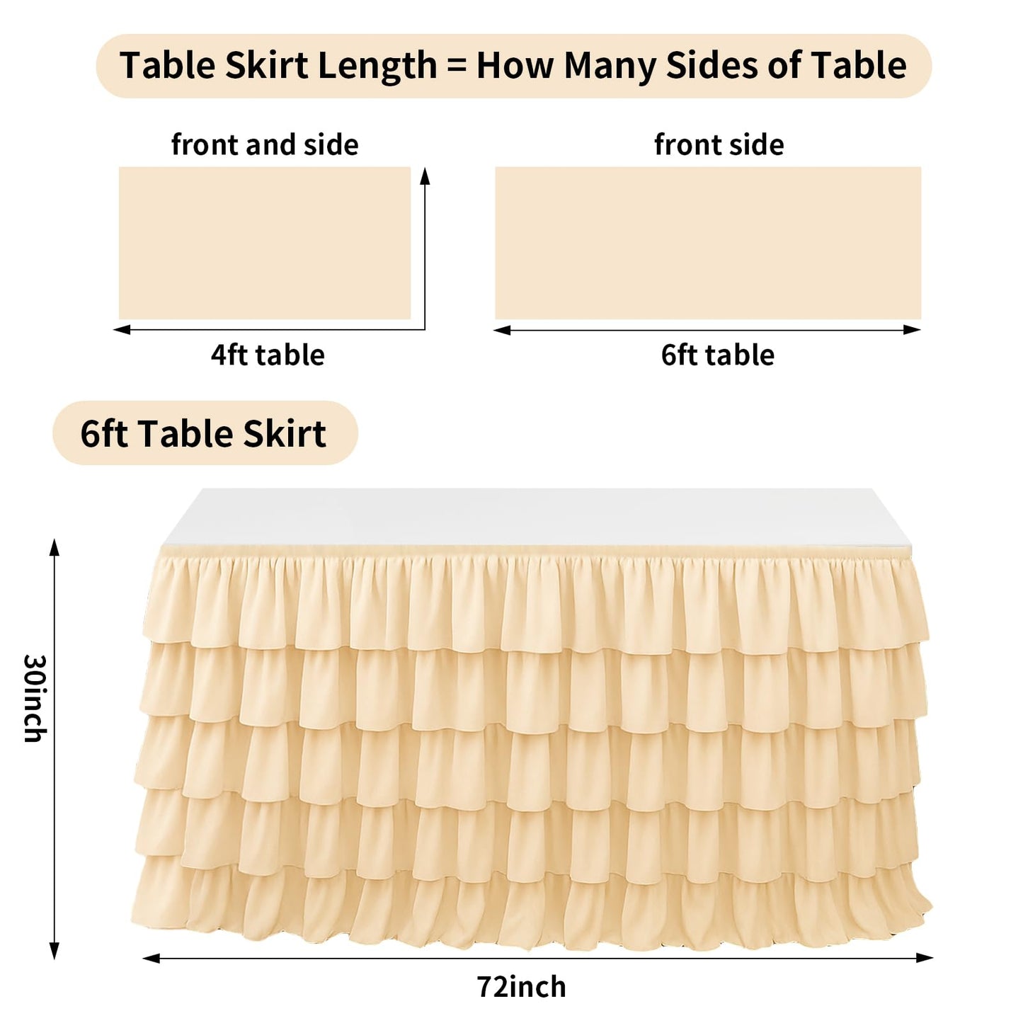 Wokuaile Champagne Table Skirt Tutu Ruffled Tablecloth for Classroom Teacher Desk Skirt Back to School Supplies for Princess Girls Birthday Party Cake Dessert Decorations, 6FT