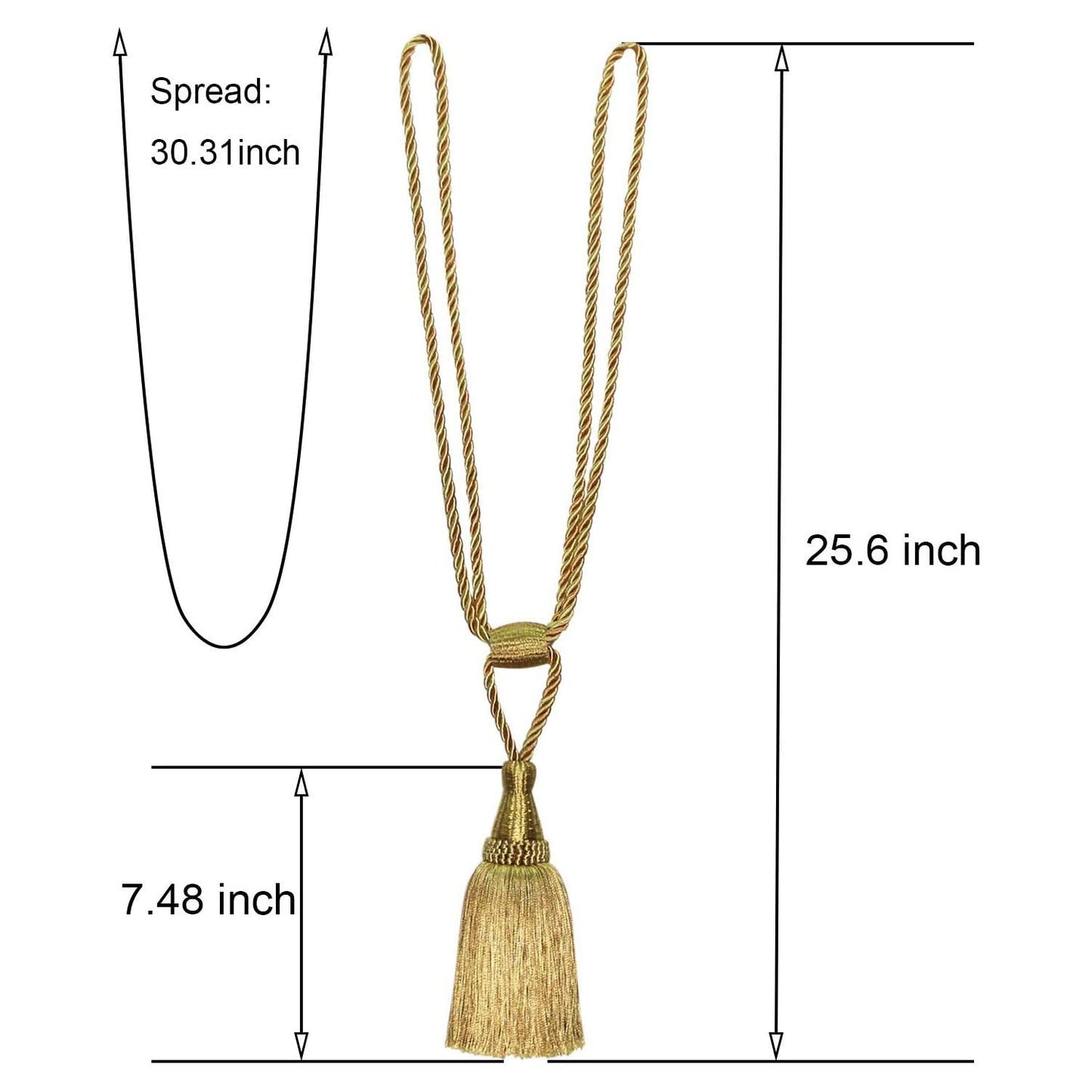 Fenghuangwu Curtain Tiebacks Handmade Elegant Curtain Tie Backs Holdbacks with Tassel for Home Office Decor 2 Pack - Gold