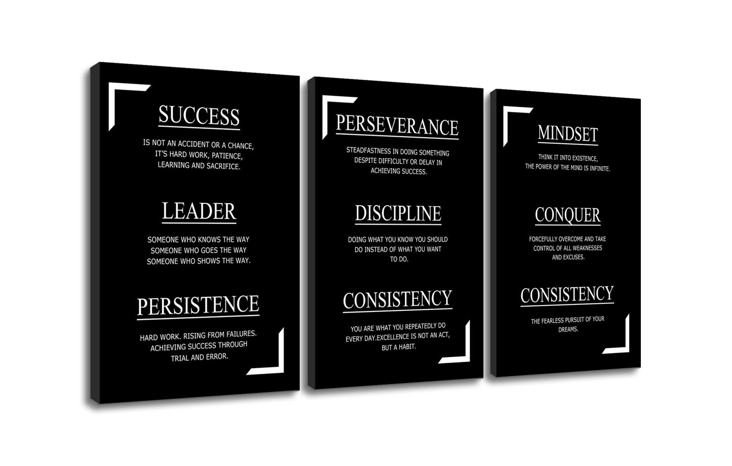 YSPCSUN Triptych Wall Decor Inspirational Posters for Office, Black White Discipline Consistency Quote 3 Panel Canvas Prints for Home Office Dorm Classroom, 48x24 Inch Display