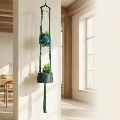 Macravine 5 -Pack Plant Hanging Holder, Indoor Boho Plant Pot Holder, Handmade Art Plant Hanger, Chic Plant Hanger for Ceiling/Window/Garden Decor, 40",50",63", Dark Green(No Pot & Plant Included)