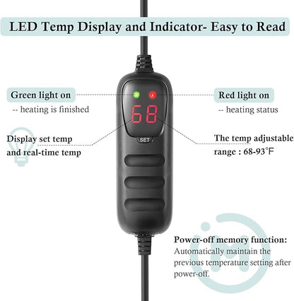 HITOP Compact Submersible Aquarium Heater -200W Digita Heater for Fish Tank Turtle Tank, for Saltwater and Fresh Water with Temperature Controller
