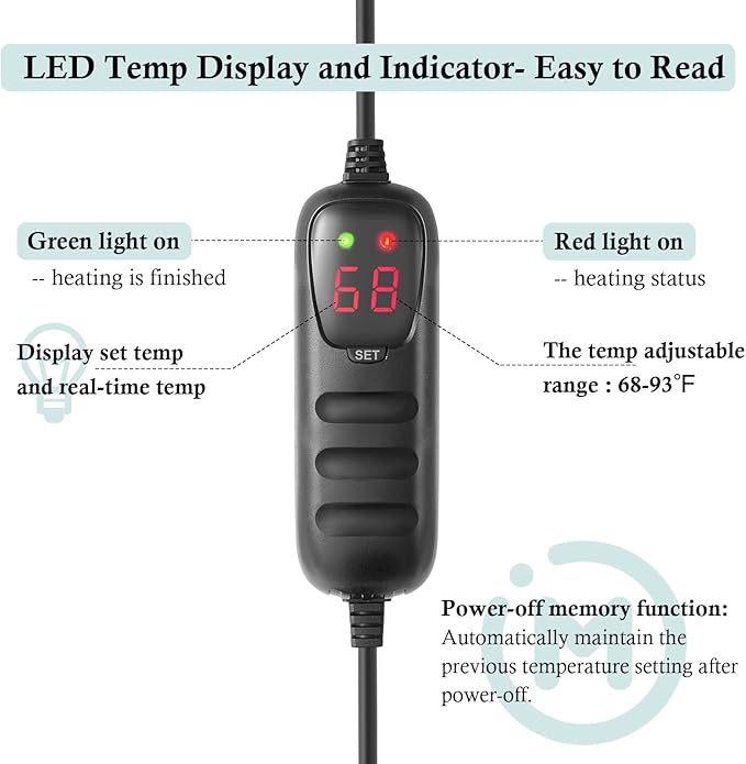 HITOP Compact Submersible Aquarium Heater -100w Digital Heater for Fish Tank Turtle Tank, for Saltwater and Fresh Water with Temperature Controller