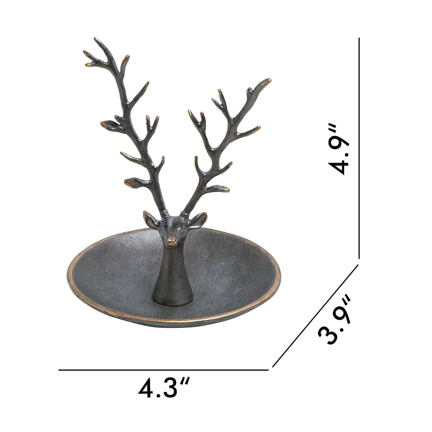 SOFFEE DESIGN Jewelry Tray Ring Dish Holder, Metal Deer Antler Jewelry Stand with Tray Display Organizer, Deer Tree Jewelry Hanger Rack for Hanging Necklaces, Rings, Earrings, Bracelet, Watches