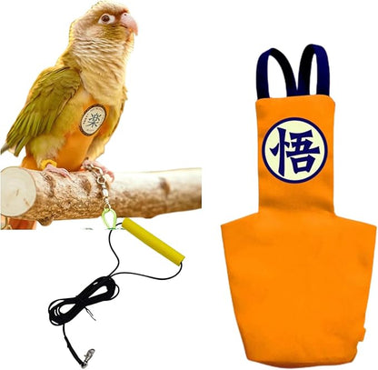 MANON ROSA Bird Diapers Leash Set Washable Reusable Handmade Flight Suit Waterproof Inner Layer - Protective Parrot Nappy Clothes Parakeets Macaws Budgies Canaries (Orange1,Blue Monk Parakeet)