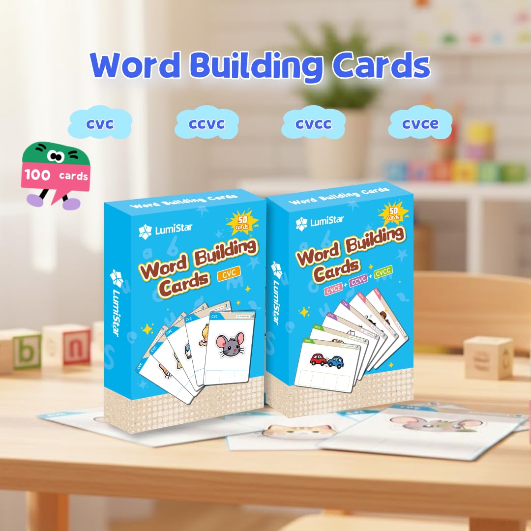Magnetic CVC Letter Cubes Writing Boards Set. 32 Magnet ABC Blocks, 2 Magnetic Spelling Boards, 100 Word Building Cards, CVC/CVCC Literacy Spelling Reading Alphabet Manipulative Phonemic Awareness
