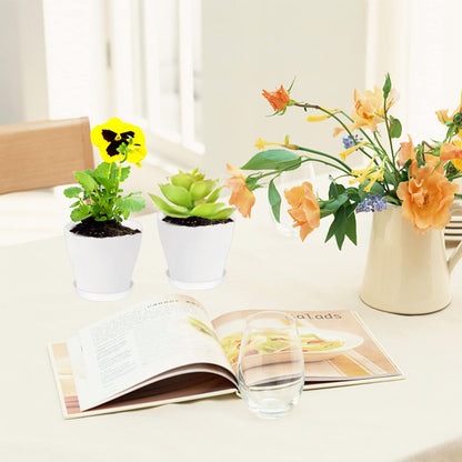 24 Set 4 Inch White Plant Nursery Pots,Plastic Planters Succulent Container with Trays and Drainage Holes for Indoor Outdoor Small Plants,Herbs,Seeds