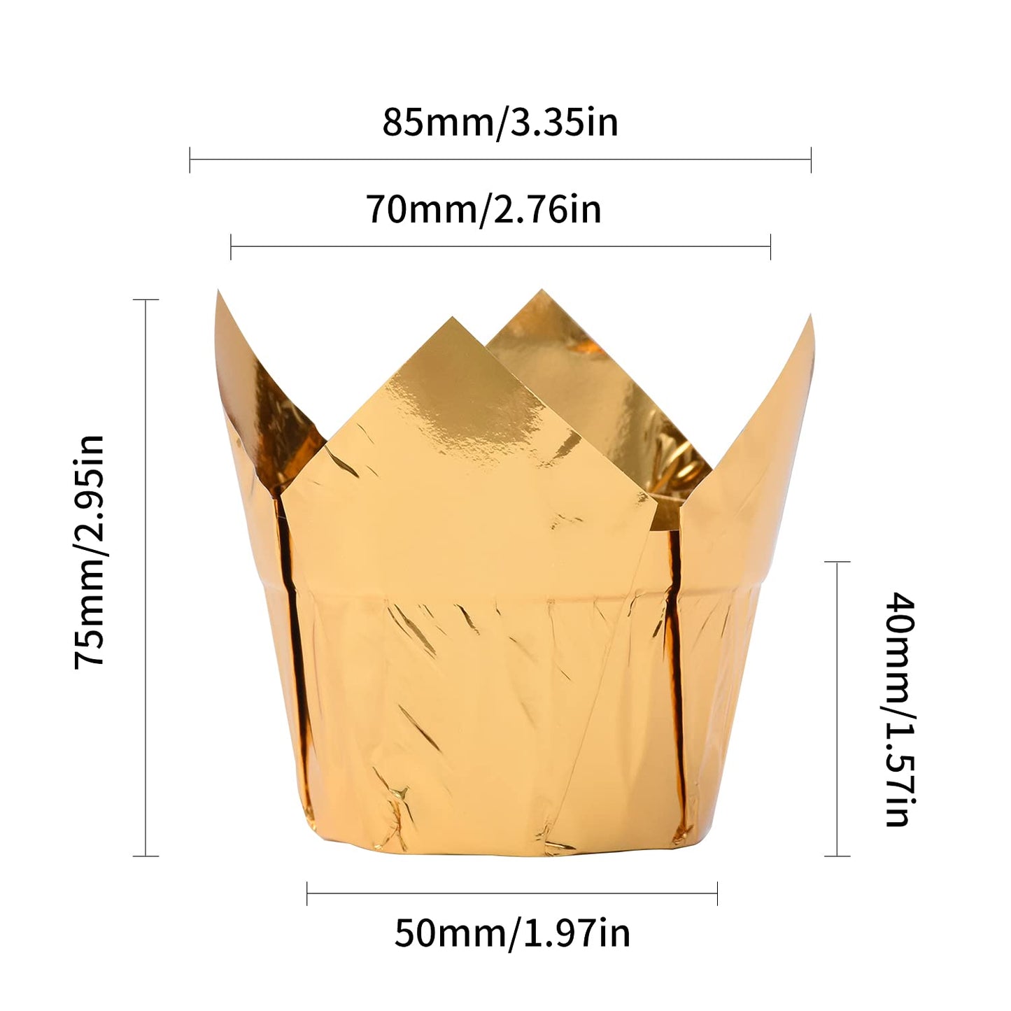 Party Hippo Gold Tulip Cupcake Liners, 100 Count Baking Paper Cups, Greaseproof Cupcake Wrappers for Muffins, Cupcakes, Wedding, Birthday, Baby Shower