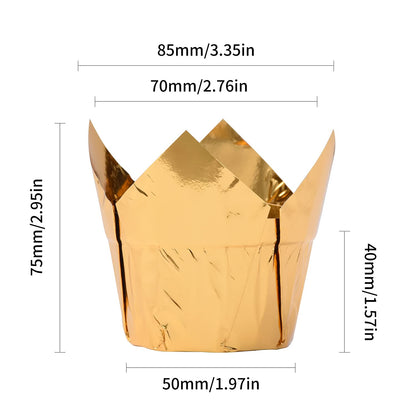 Party Hippo Gold Tulip Cupcake Liners, 100 Count Baking Paper Cups, Greaseproof Cupcake Wrappers for Muffins, Cupcakes, Wedding, Birthday, Baby Shower