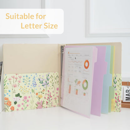 SKYDUE 1 Inch 3-Ring Binder with Clipboard, PU Aesthetic Binder with 5 Dividers, Notepad, Stickers & Pockets for Work and School (Letter Size)